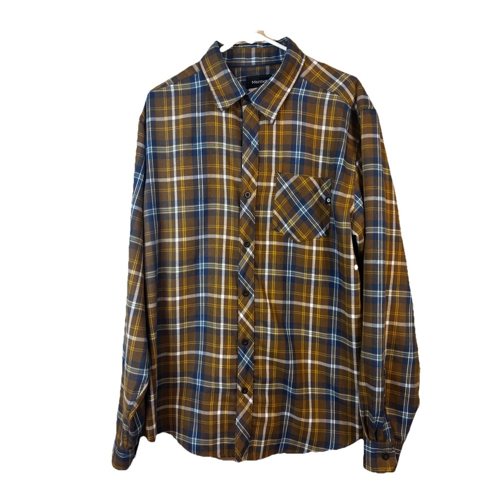 Marmot Men's X-Large Shirt Button Up Long Sleeve Polyester Wool Plaid Flannel